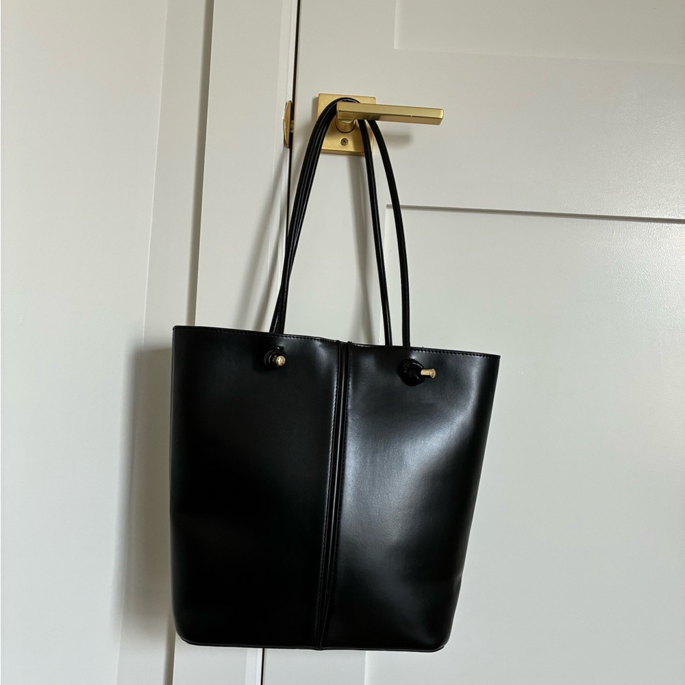 Zara Black Leather Tote Bag